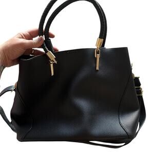 Womens Purse Black Mid-Size Shoulder Hand Bag Converts Removable Strap Office